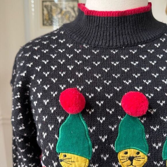 Vintage 90s Jordache Novelty Sweater Applique Embroidered Mock Neck Sweater M - Picture 4 of 10